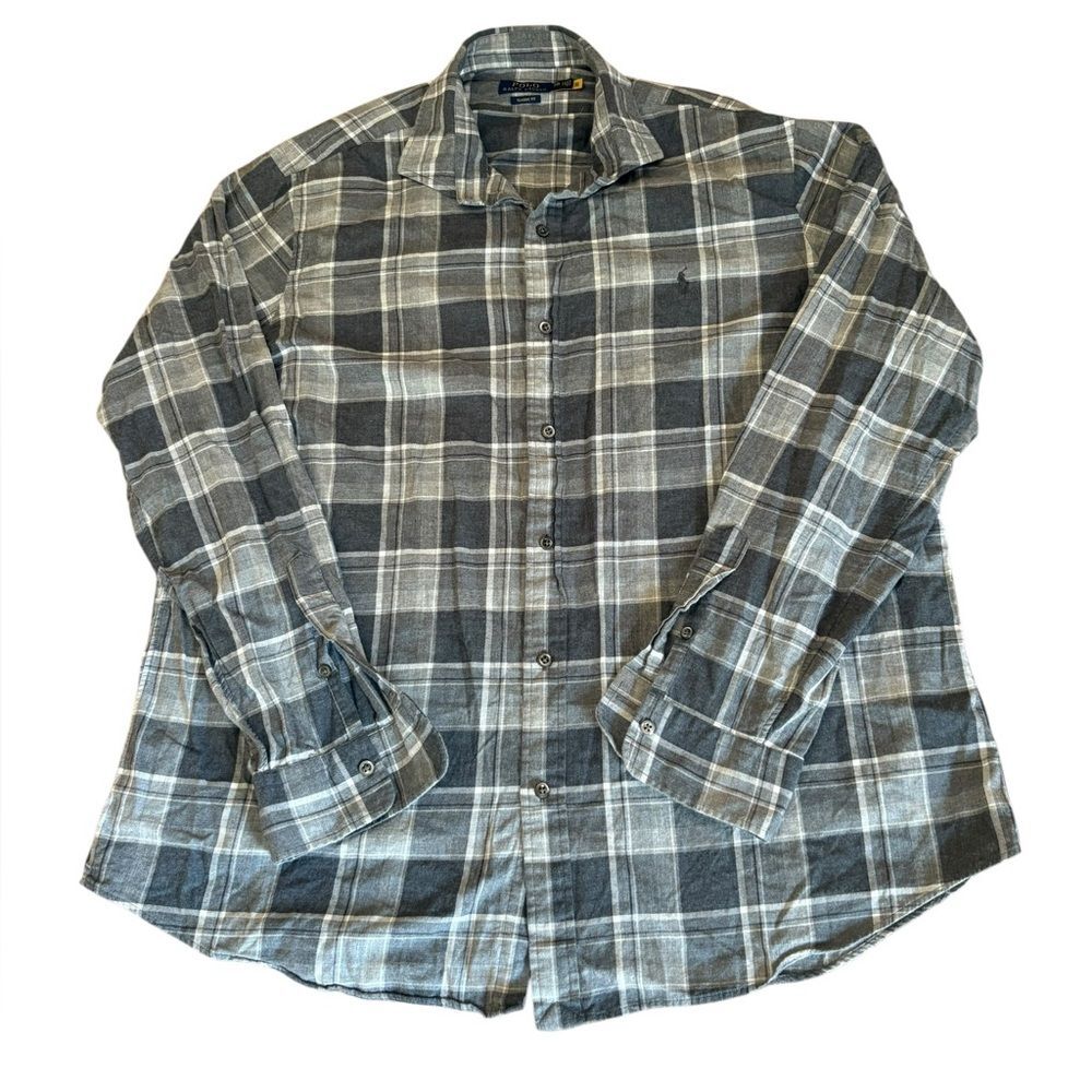 Polo Ralph Lauren Classic Fit Gray Plaid Long Sleeve Flannel Men's Size XXL